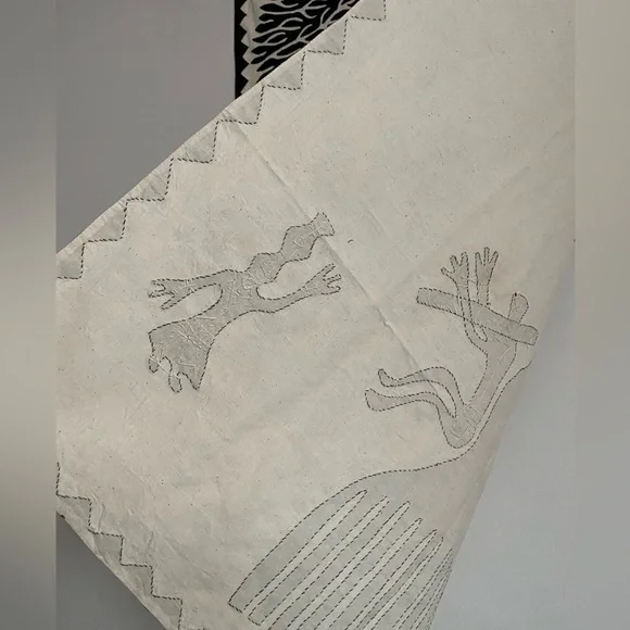 Tree of Life Appliqué Wall Hanging - Black / Ecru Large Textile Embroidered Art - Picture 5 of 8